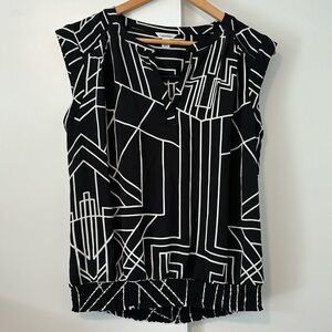 Calvin Klein geometric black and white sleeveless blouse